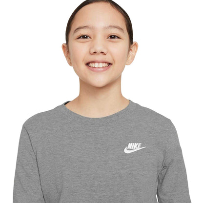 Dark Grey Heather - Side - Nike Childrens-Kids NSW Long-Sleeved T-Shirt