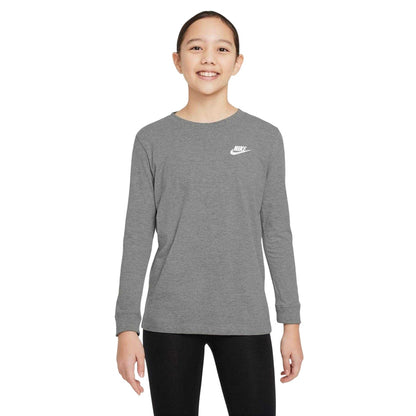 Dark Grey Heather - Front - Nike Childrens-Kids NSW Long-Sleeved T-Shirt