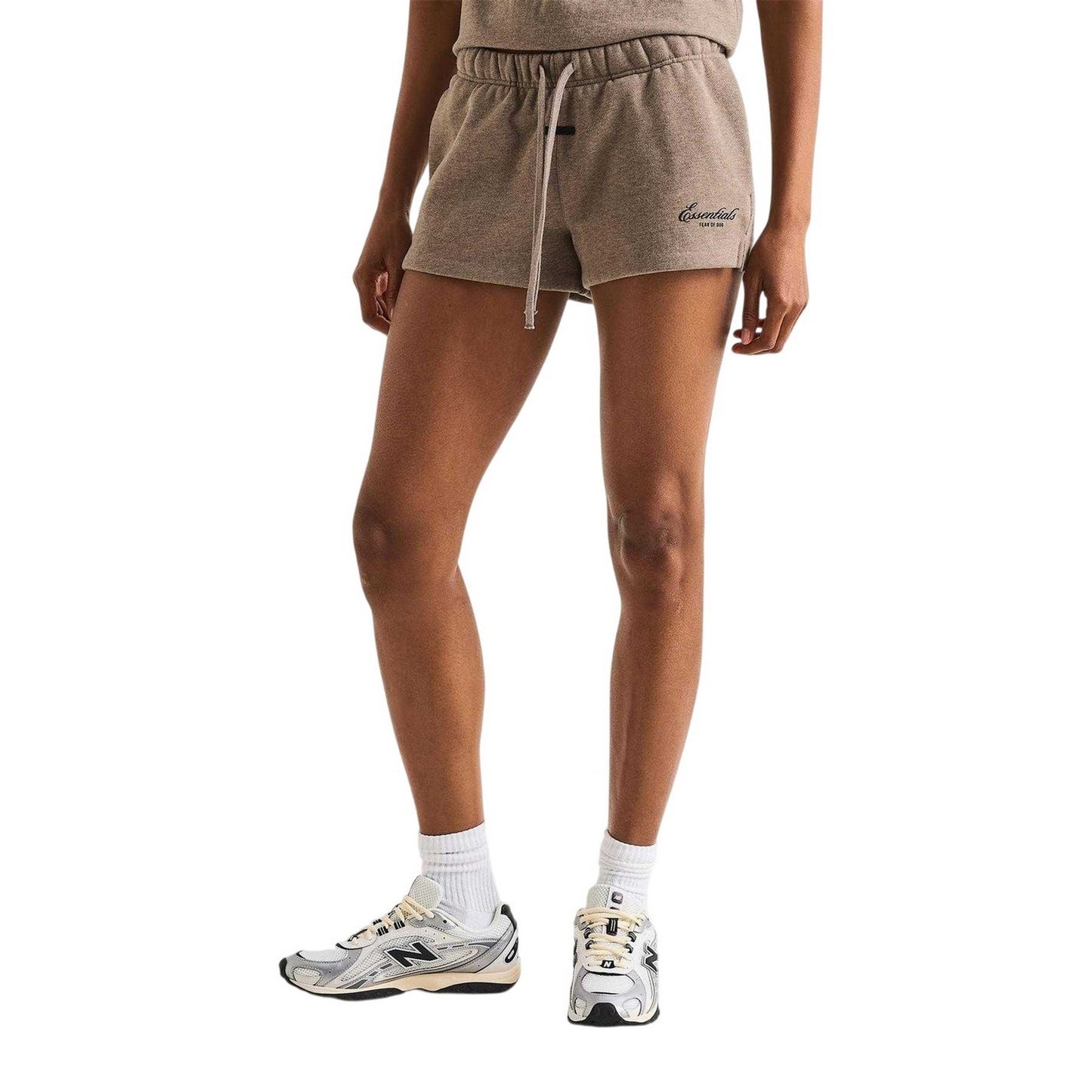 Brown - Side - Fear Of God Essentials Womens-Ladies Fleece Logo Printed Running Shorts