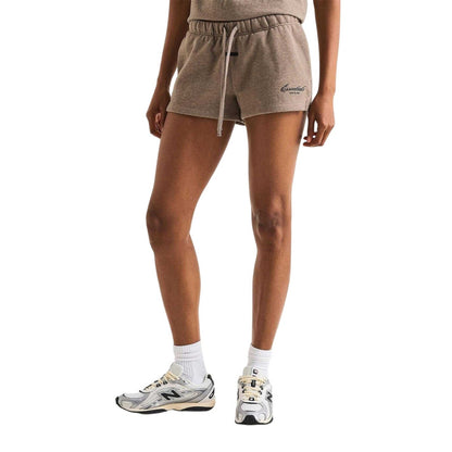 Brown - Side - Fear Of God Essentials Womens-Ladies Fleece Logo Printed Running Shorts