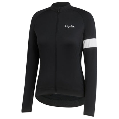 Black - Pack Shot - Rapha Womens-Ladies Core Long-Sleeved Cycling Jersey