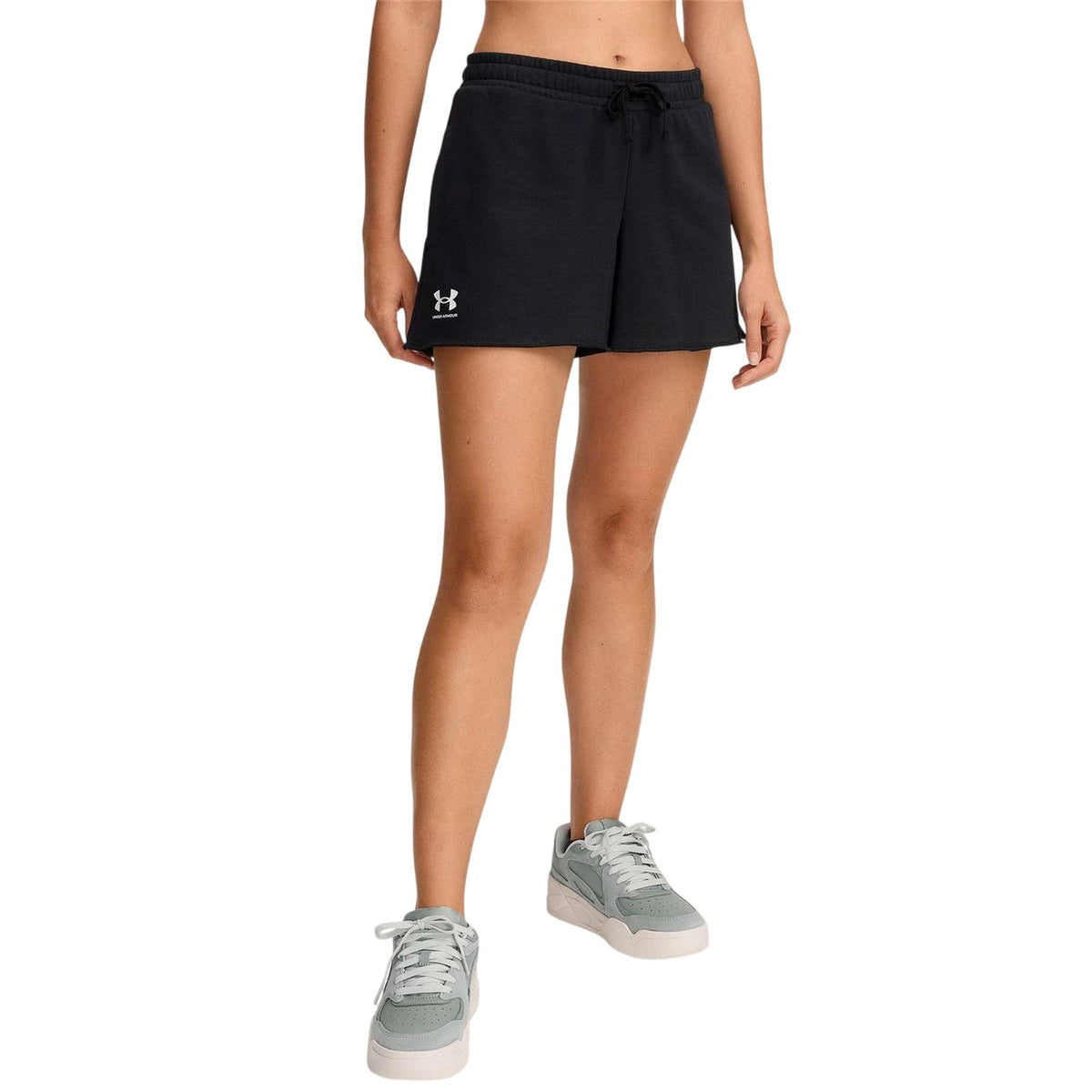 Black - Side - Under Armour Womens-Ladies Rival Terrycloth Shorts