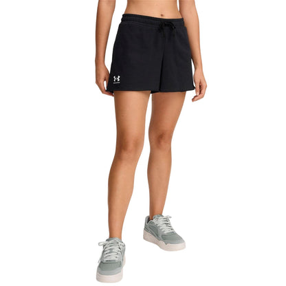 Black - Side - Under Armour Womens-Ladies Rival Terrycloth Shorts