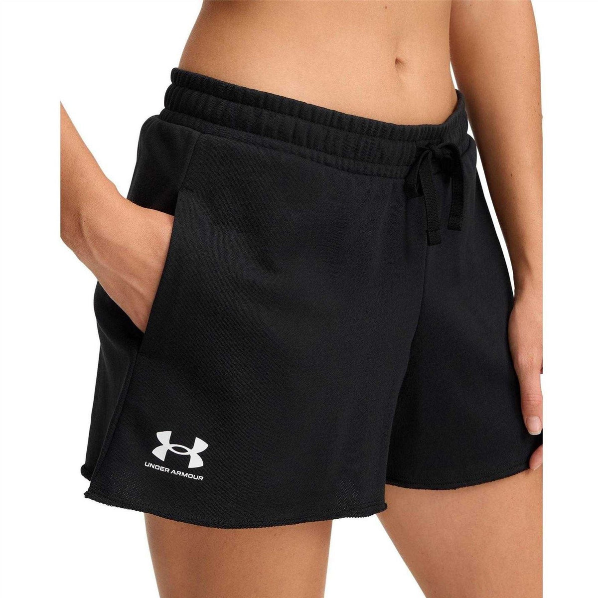 Black - Front - Under Armour Womens-Ladies Rival Terrycloth Shorts