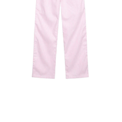 Pink-White - Side - Loungers Womens-Ladies Organic Cotton Striped Lounge Pants
