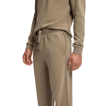 Brown - Side - Boss Mens French Terry Embroidered Logo Tracksuit Bottoms