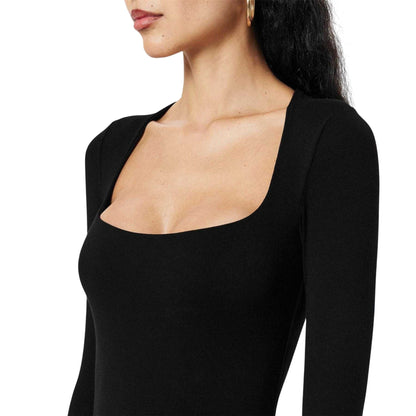 Black - Lifestyle - Naked Wardrobe Womens-Ladies Plain Square Neck Bodysuit