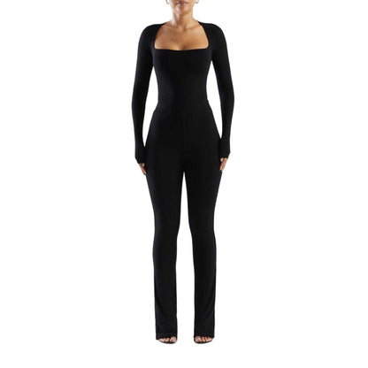 Black - Pack Shot - Naked Wardrobe Womens-Ladies Plain Square Neck Bodysuit