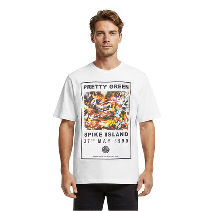 White - Side - Pretty Green Mens Spike Island Graphic Print T-Shirt