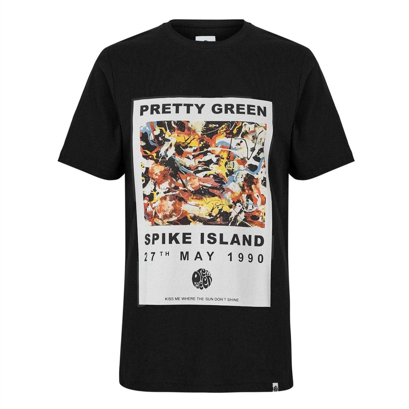 Black - Front - Pretty Green Mens Spike Island Graphic Print T-Shirt
