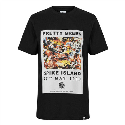 Black - Front - Pretty Green Mens Spike Island Graphic Print T-Shirt