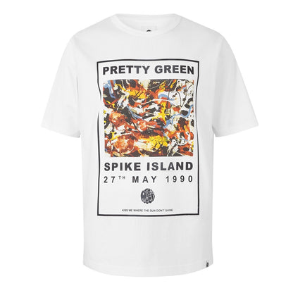 White - Front - Pretty Green Mens Spike Island Graphic Print T-Shirt