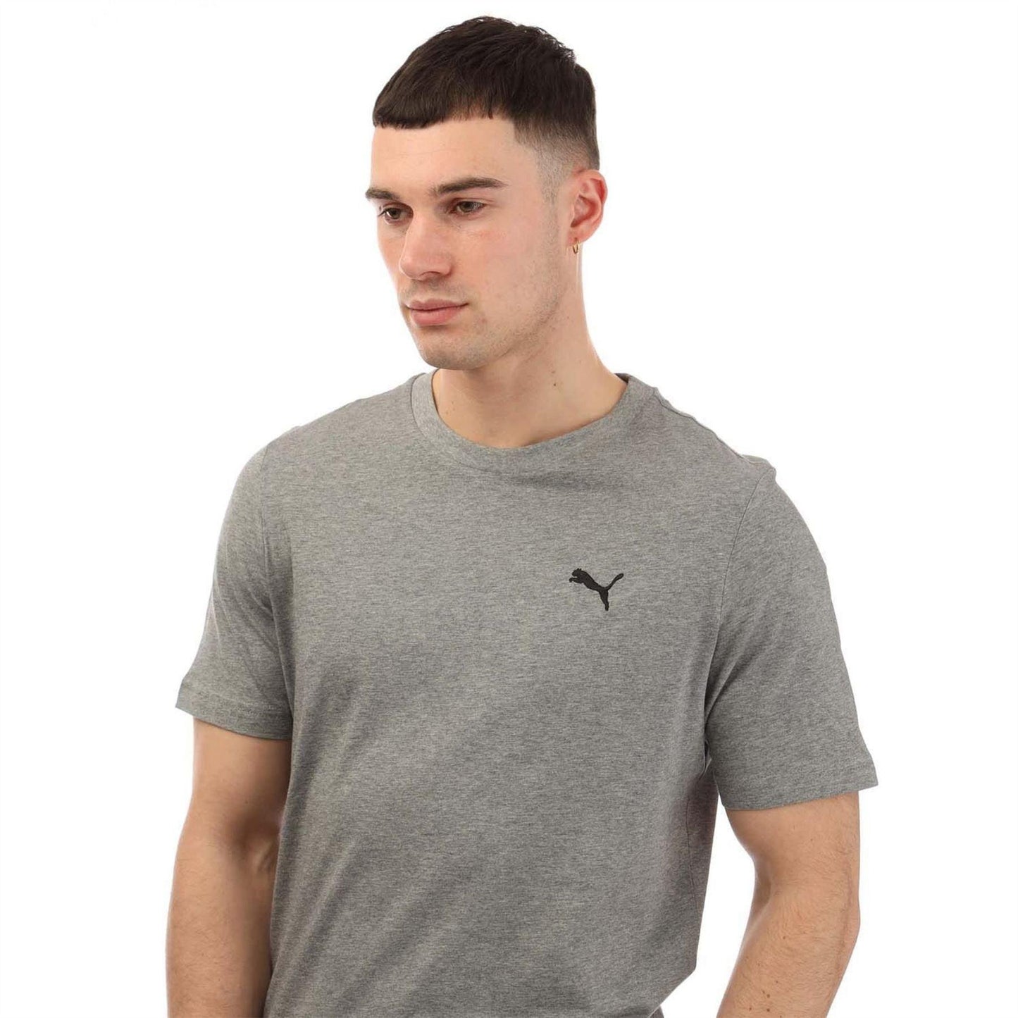 Grey - Side - Puma Mens Essential Small Logo Cotton Short-Sleeved T-Shirt