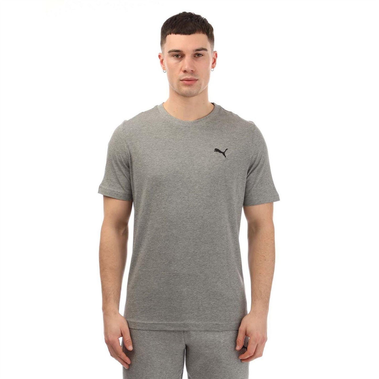 Grey - Front - Puma Mens Essential Small Logo Cotton Short-Sleeved T-Shirt