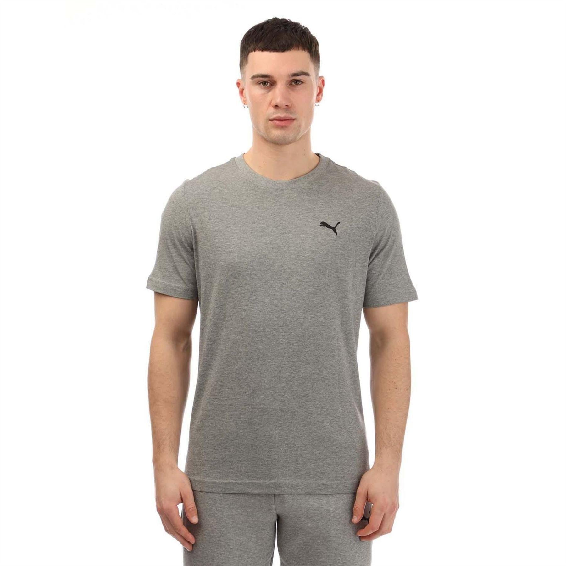 Grey - Front - Puma Mens Essential Small Logo Cotton Short-Sleeved T-Shirt