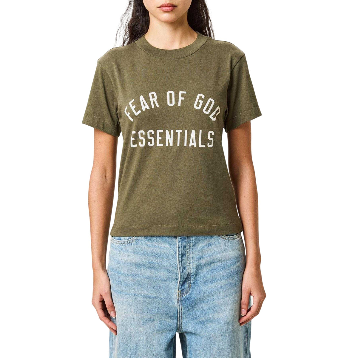 Military - Lifestyle - Fear Of God Essentials Womens-Ladies Logo Triblend Cropped Boxy T-Shirt