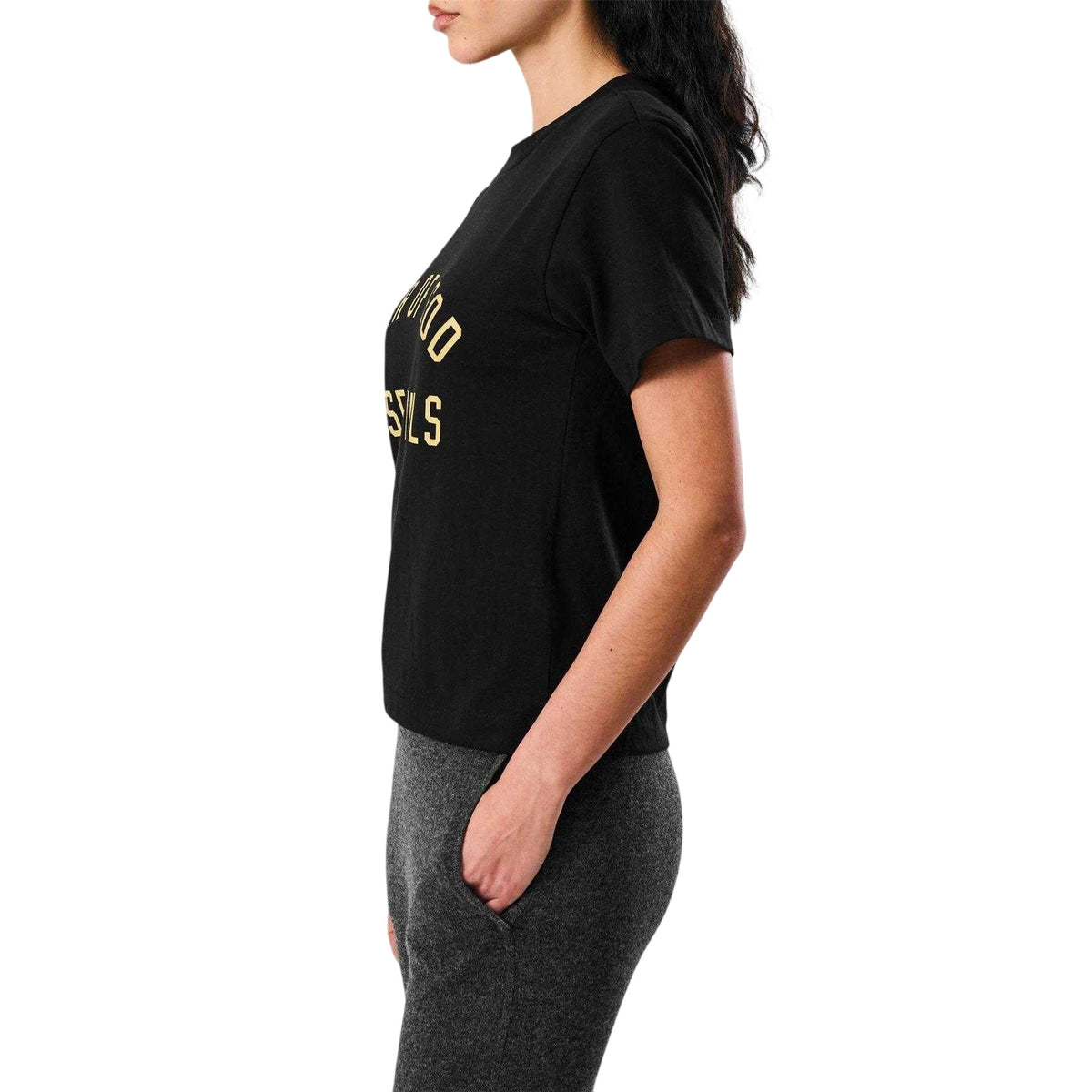 Black - Side - Fear Of God Essentials Womens-Ladies Logo Triblend Cropped Boxy T-Shirt