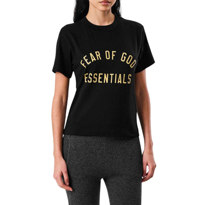 Black - Lifestyle - Fear Of God Essentials Womens-Ladies Logo Triblend Cropped Boxy T-Shirt