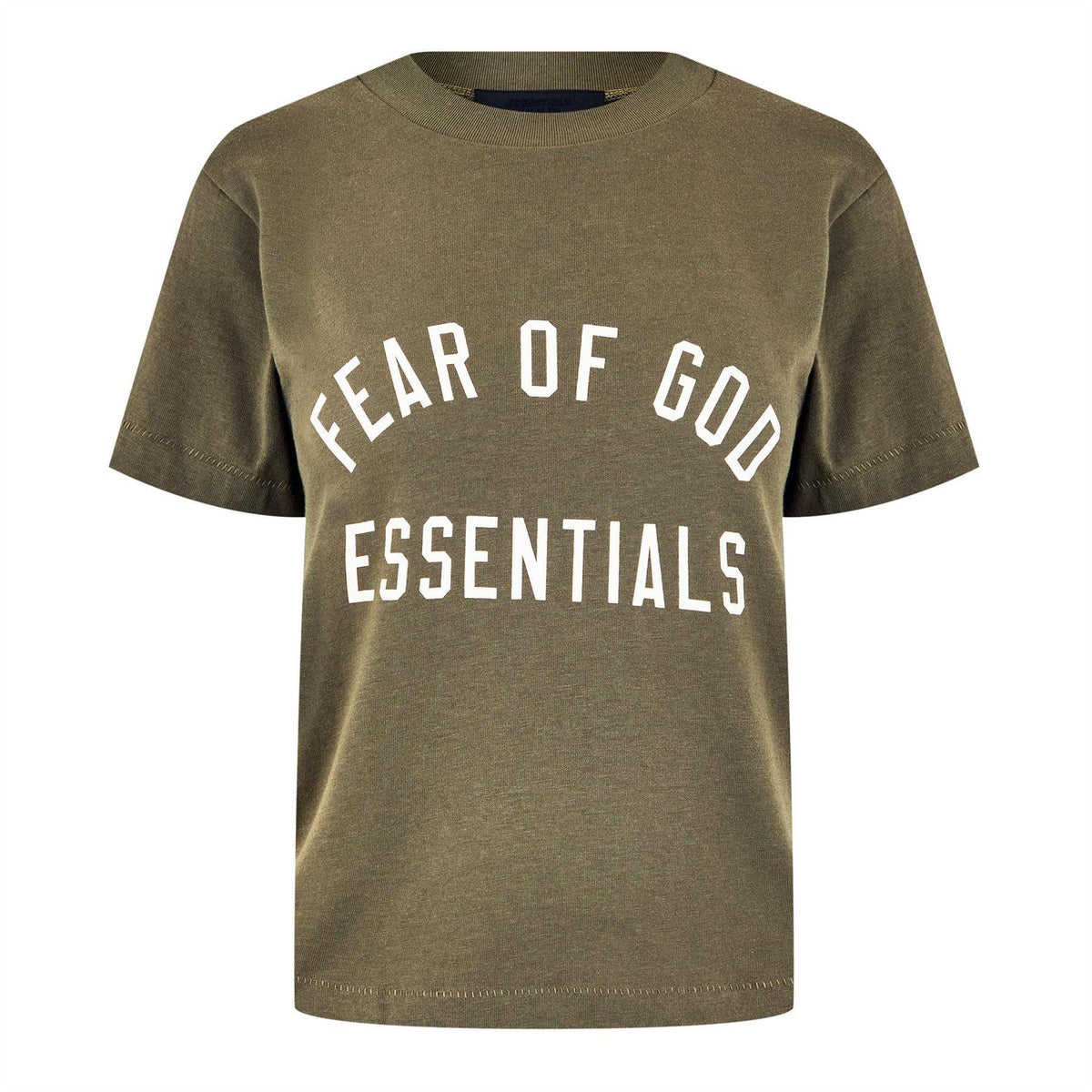 Military - Front - Fear Of God Essentials Womens-Ladies Logo Triblend Cropped Boxy T-Shirt