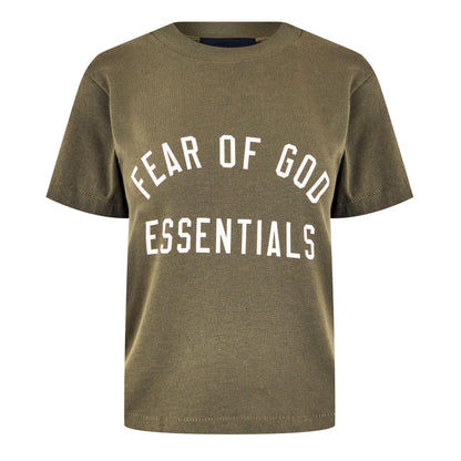 Military - Front - Fear Of God Essentials Womens-Ladies Logo Triblend Cropped Boxy T-Shirt