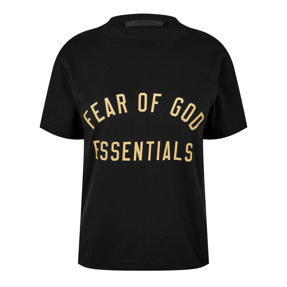 Black - Front - Fear Of God Essentials Womens-Ladies Logo Triblend Cropped Boxy T-Shirt