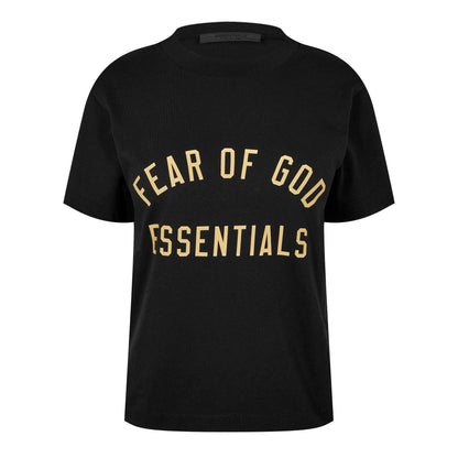 Black - Front - Fear Of God Essentials Womens-Ladies Logo Triblend Cropped Boxy T-Shirt
