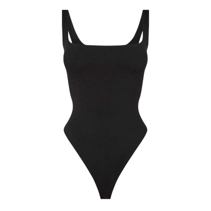 Black - Front - Naked Wardrobe Womens-Ladies Scoop Neck Bodysuit