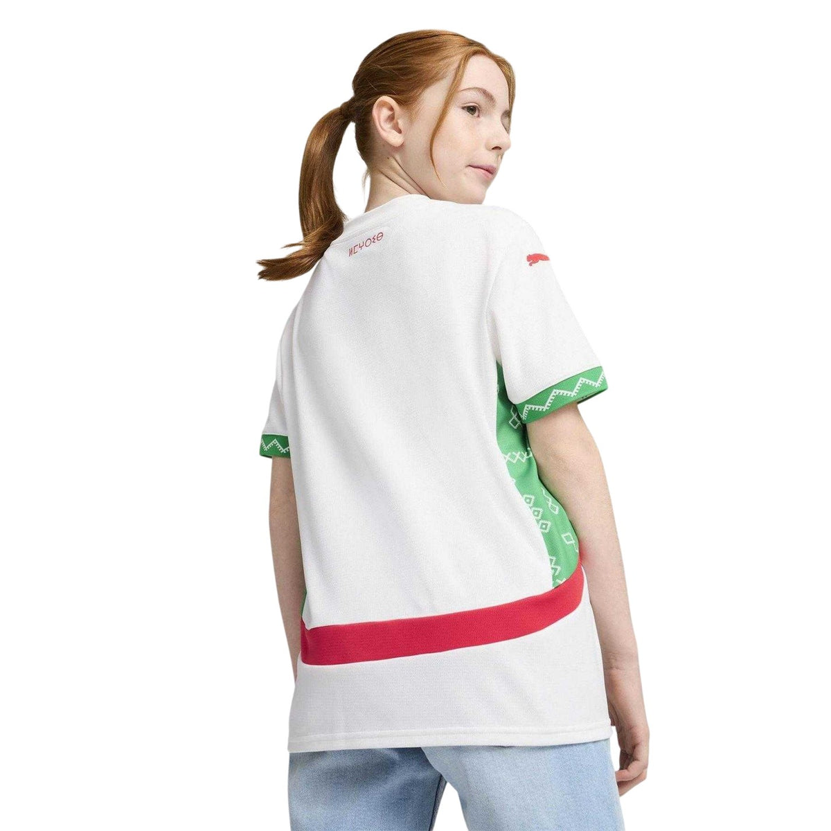 White-Green - Back - Puma Childrens-Kids 2025 Morocco Away Jersey