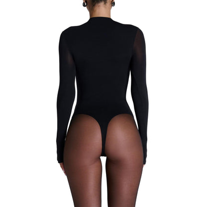 Black - Back - Naked Wardrobe Womens-Ladies Mock Neck Bodysuit