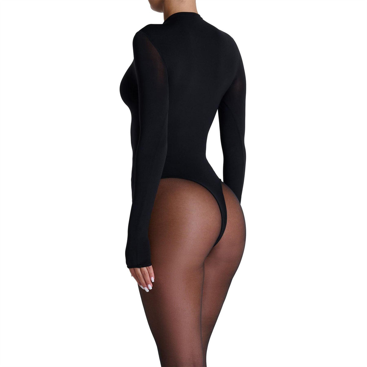 Black - Lifestyle - Naked Wardrobe Womens-Ladies Mock Neck Bodysuit