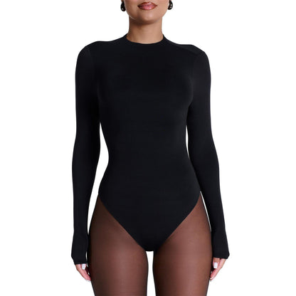 Black - Front - Naked Wardrobe Womens-Ladies Mock Neck Bodysuit