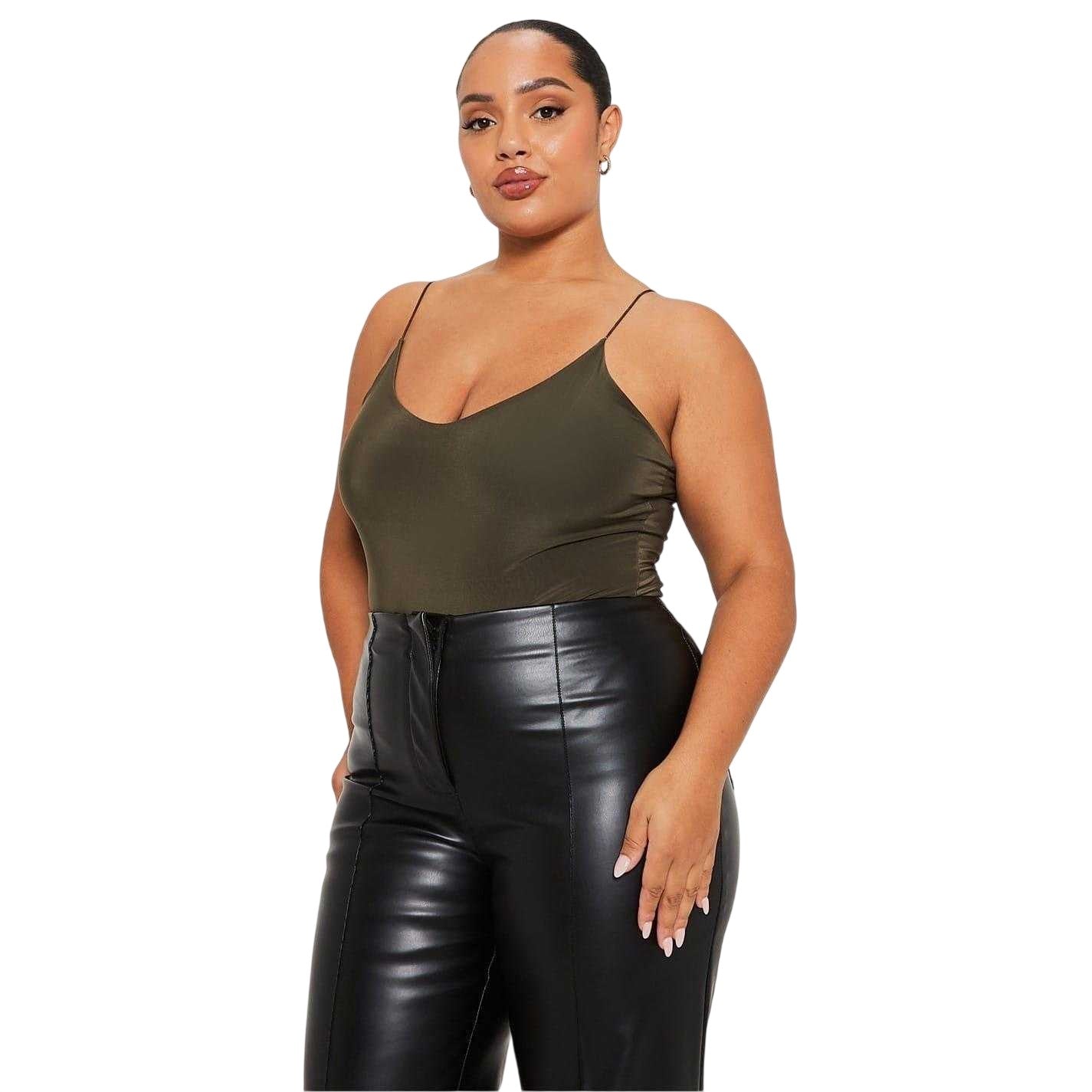 Khaki Green - Side - I Saw It First Womens-Ladies Double Layered Bodysuit
