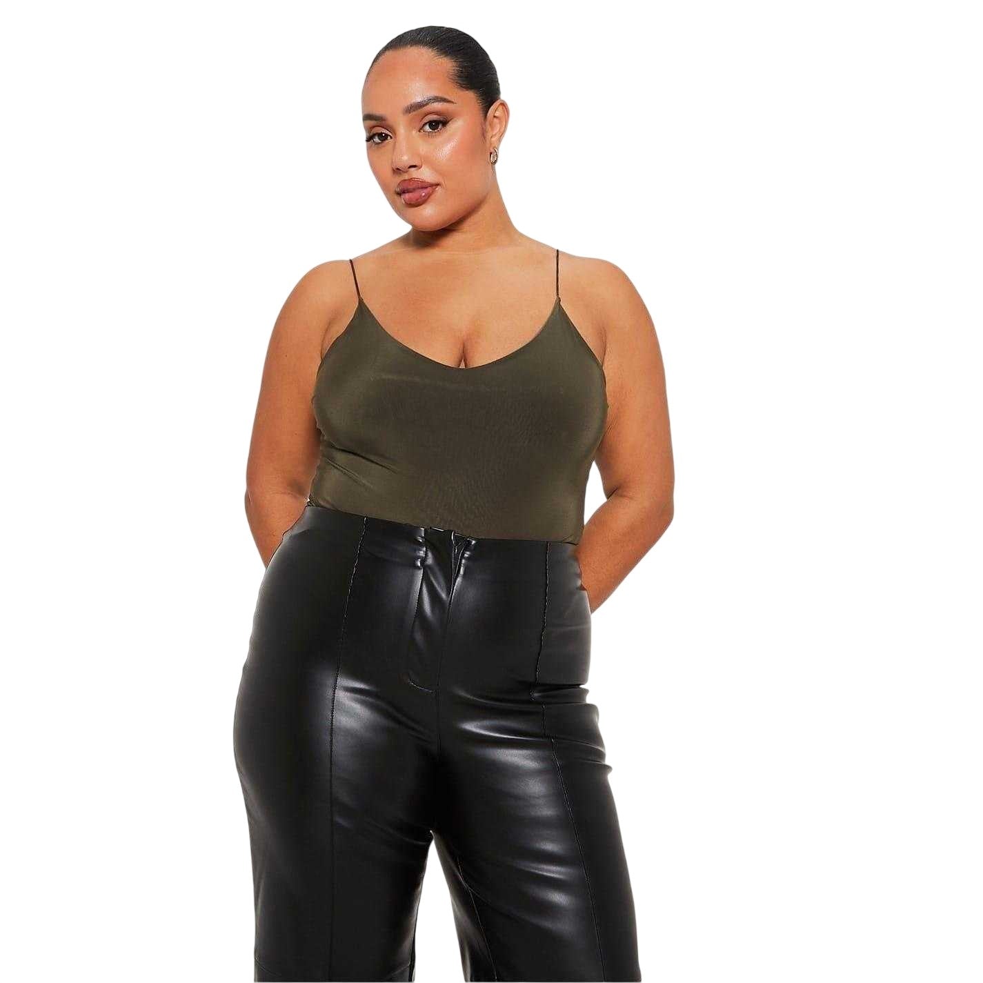 Khaki Green - Front - I Saw It First Womens-Ladies Double Layered Bodysuit