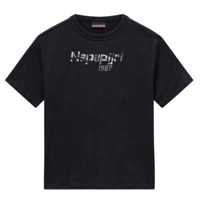 Black Beauty - Front - Napapijri Childrens-Kids Graphic Print Regular Short-Sleeved T-Shirt