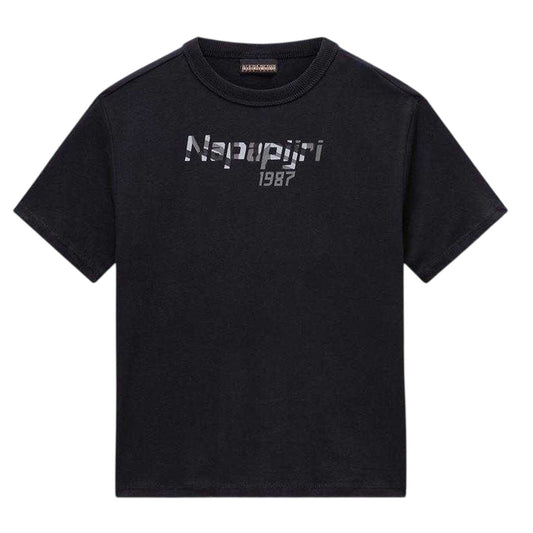 Black Beauty - Front - Napapijri Childrens-Kids Graphic Print Regular Short-Sleeved T-Shirt