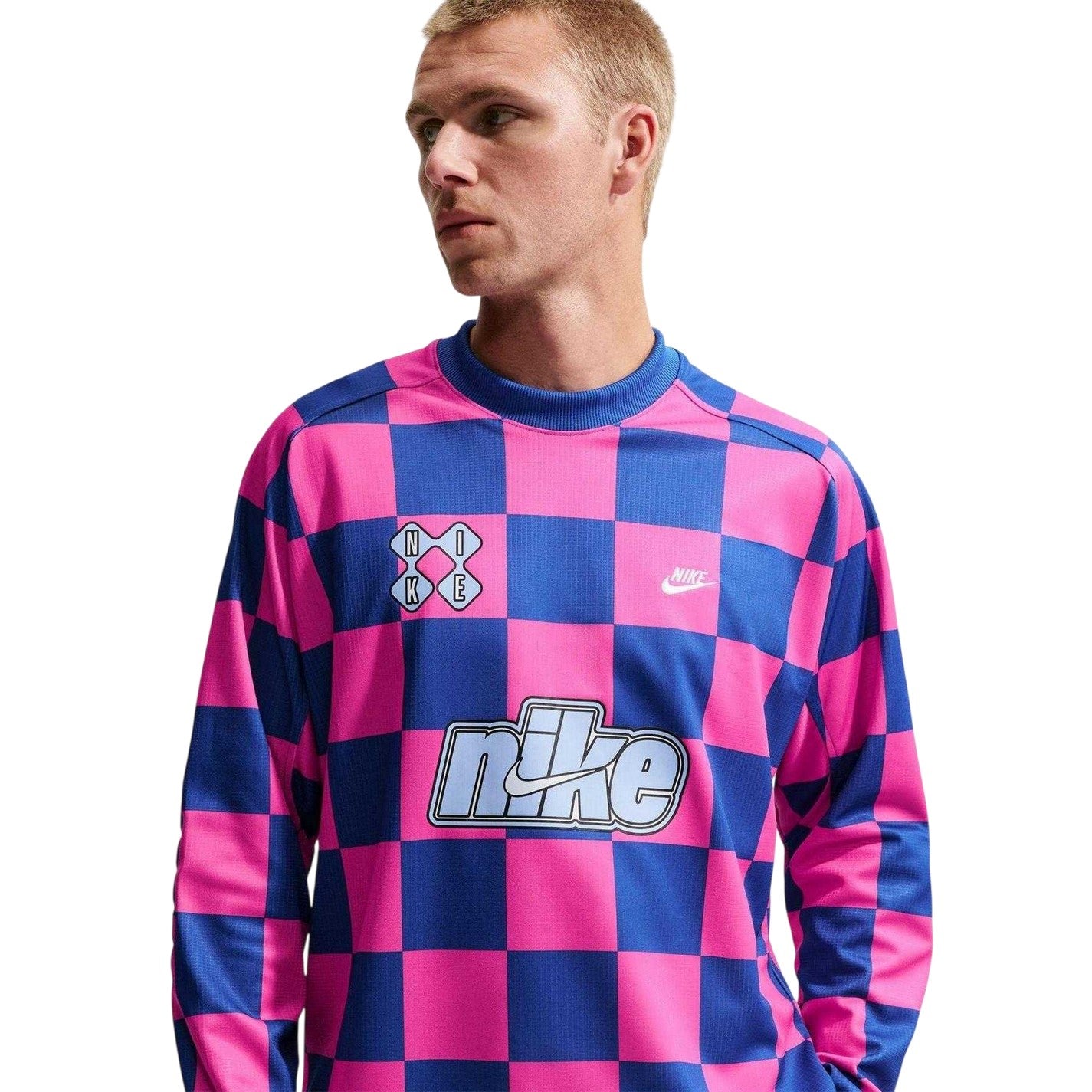 Game Royal-Pink - Side - Nike Mens Checkerboard Long-Sleeved T-Shirt
