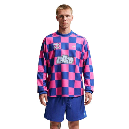 Game Royal-Pink - Front - Nike Mens Checkerboard Long-Sleeved T-Shirt