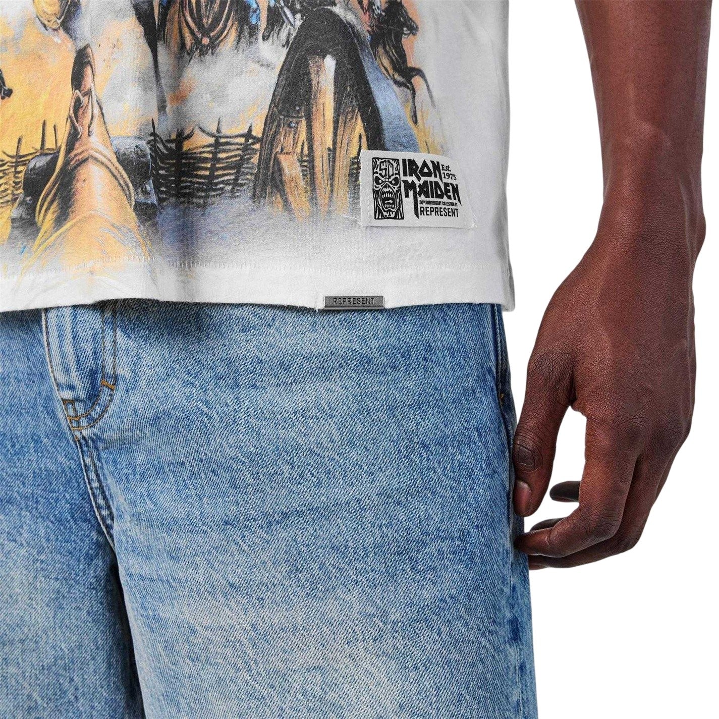 White - Side - Iron Maiden Mens Maiden England Eddie Distressed Short-Sleeved T-Shirt