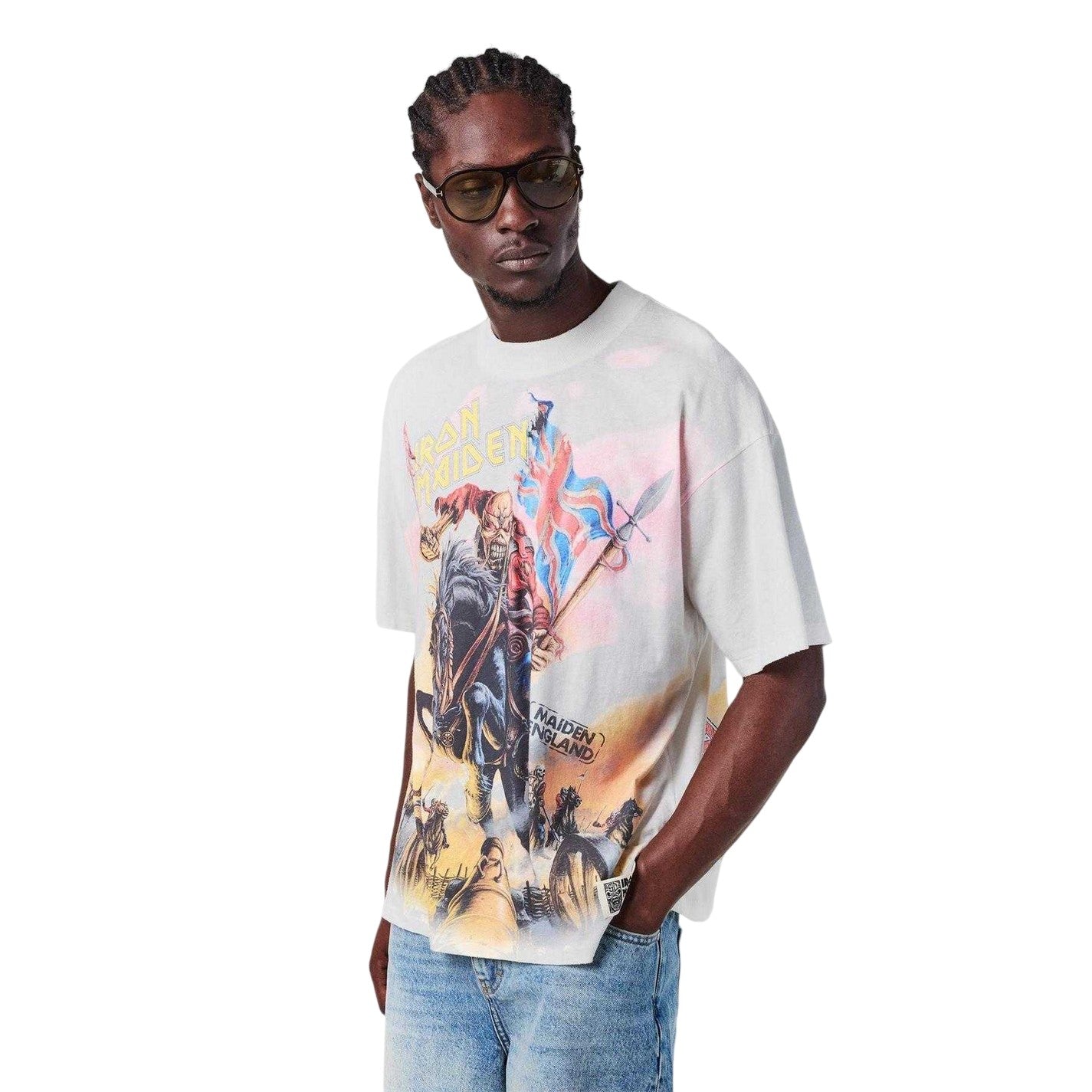 White - Lifestyle - Iron Maiden Mens Maiden England Eddie Distressed Short-Sleeved T-Shirt