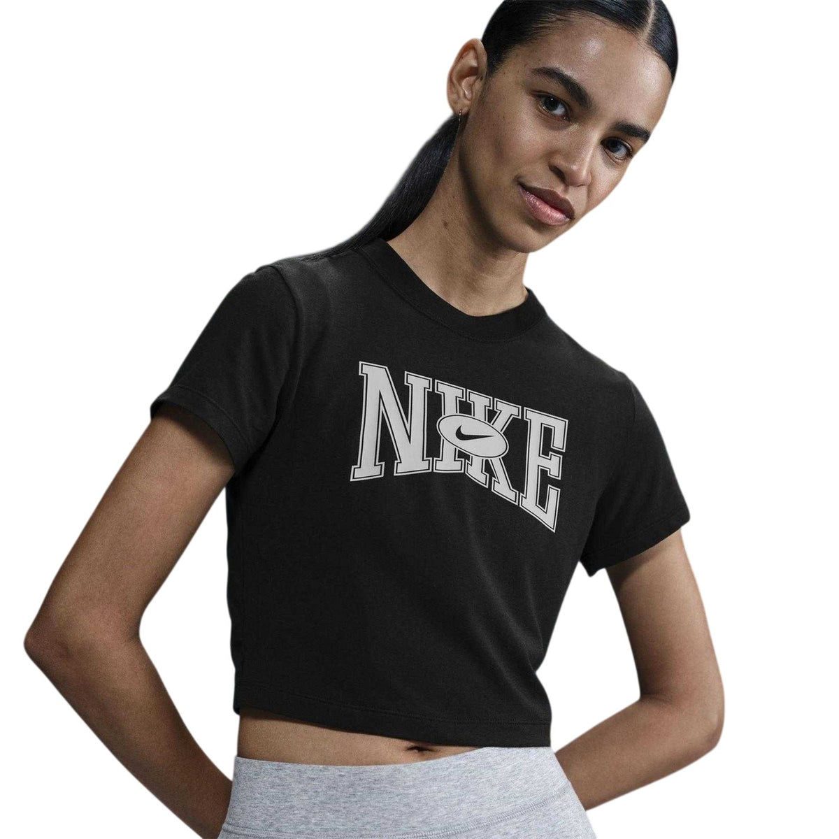 Black - Front - Nike Womens-Ladies Team Graphic Print Crop T-Shirt