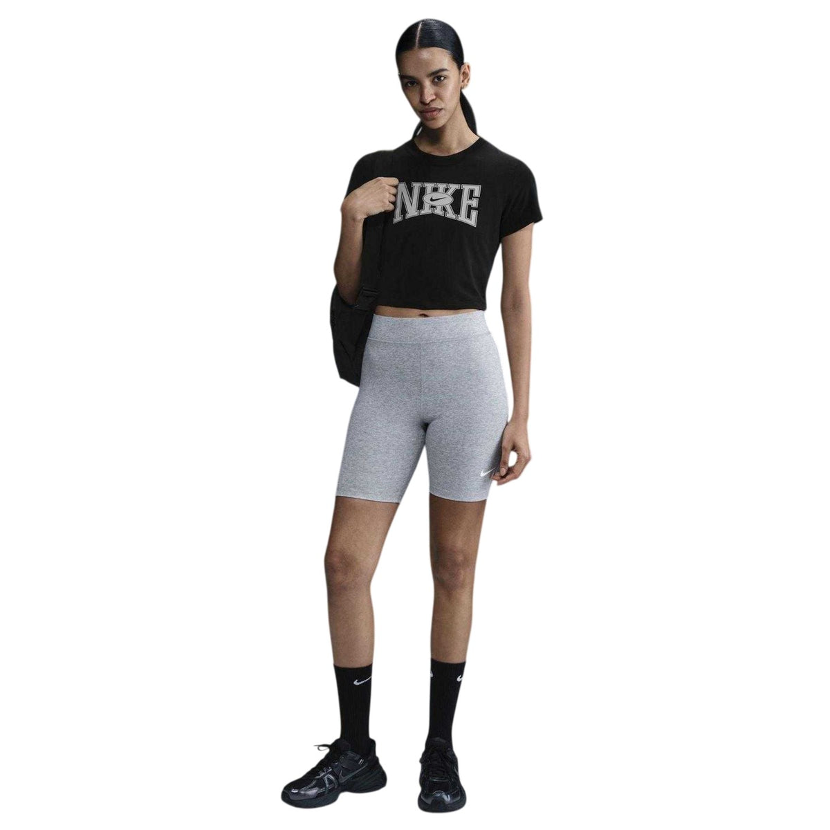 Black - Lifestyle - Nike Womens-Ladies Team Graphic Print Crop T-Shirt