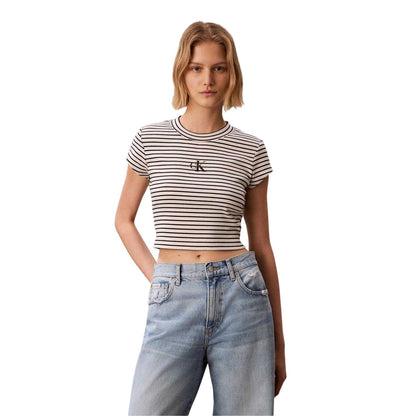 Black - Lifestyle - Calvin Klein Womens-Ladies Cropped Fitted T-Shirt