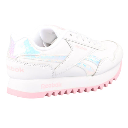 White-Pink - Back - Reebok Childrens-Kids Royal Classic Jogger Platform Trainers