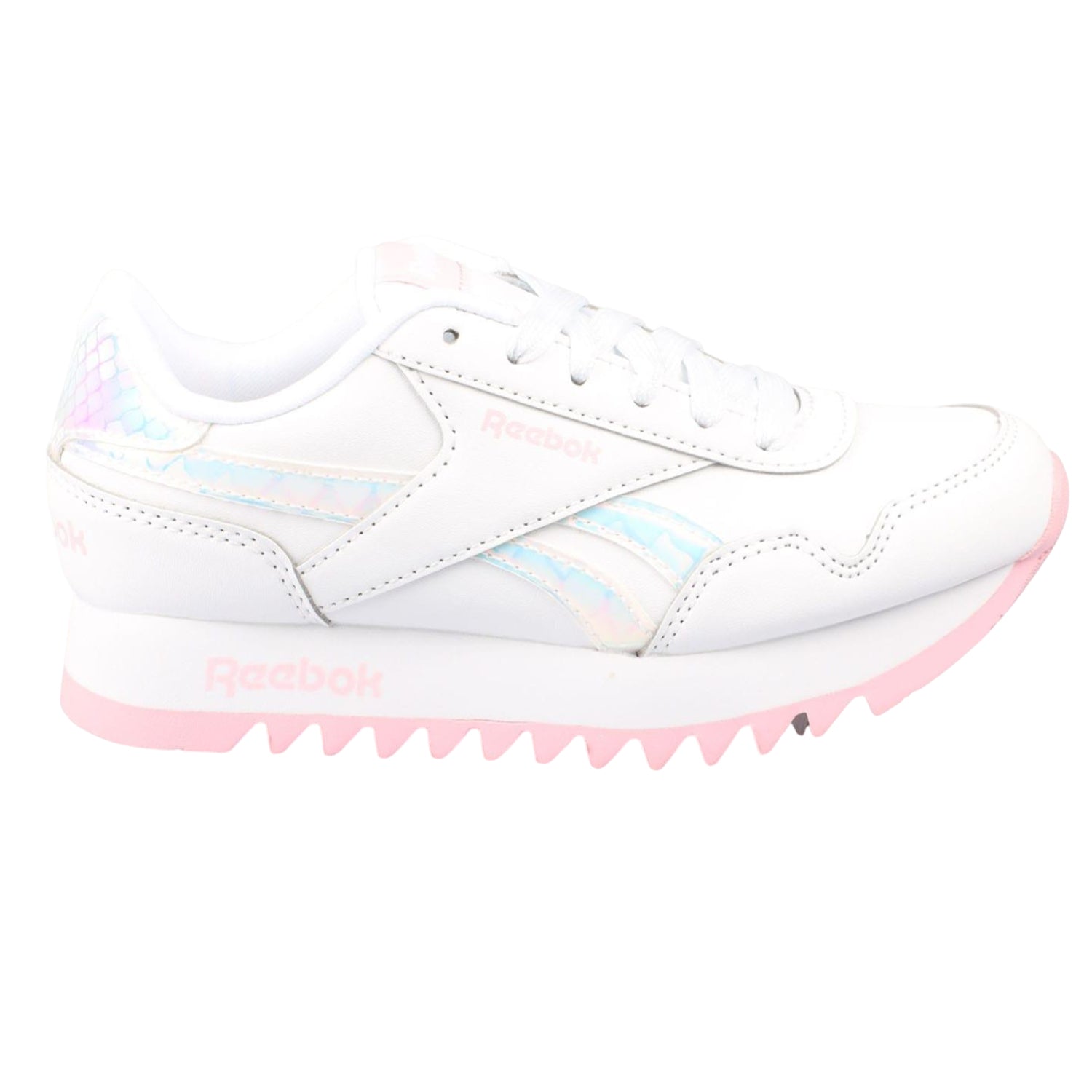White-Pink - Side - Reebok Childrens-Kids Royal Classic Jogger Platform Trainers
