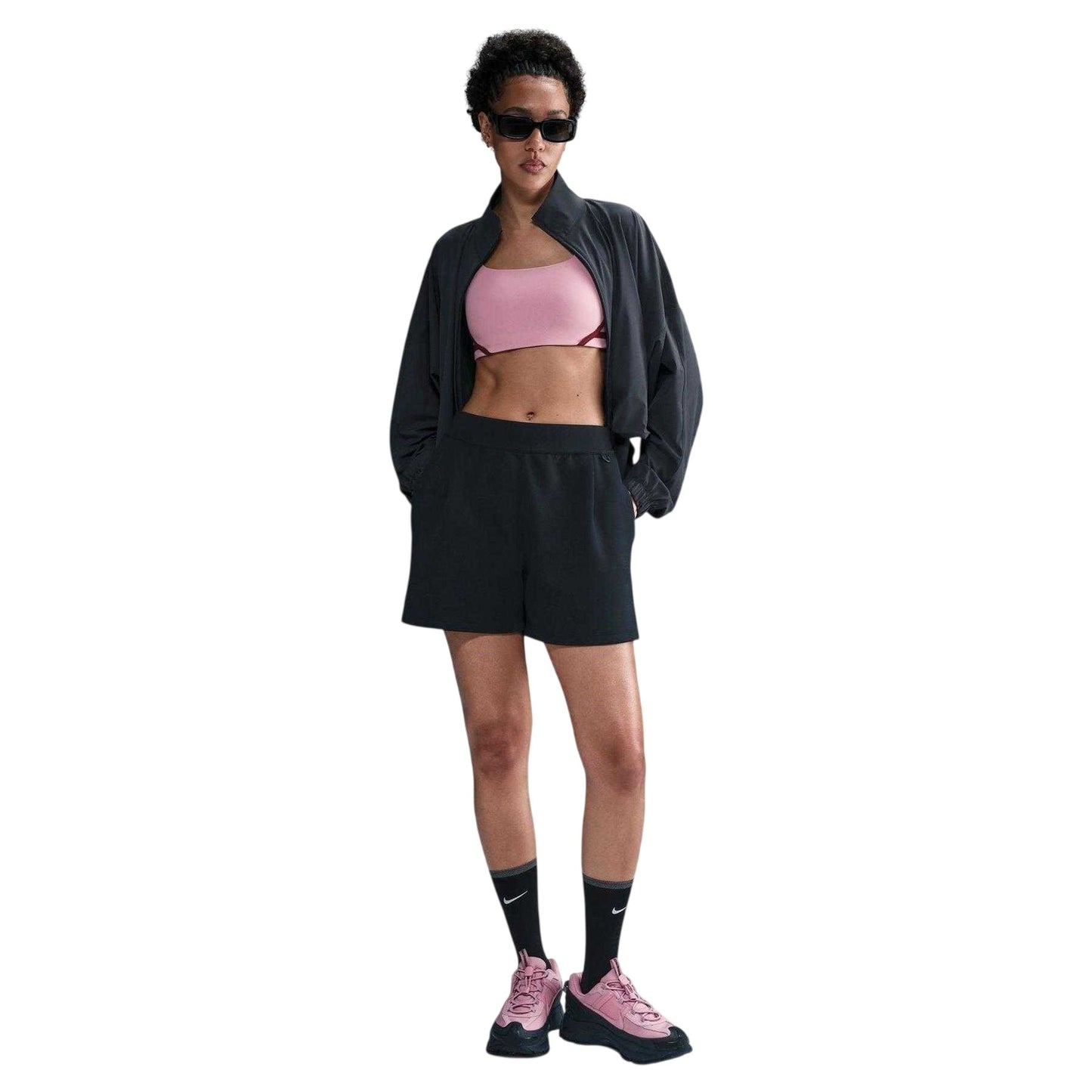Black-Smoke - Lifestyle - Nike Womens-Ladies Knit Loose Fit Shorts