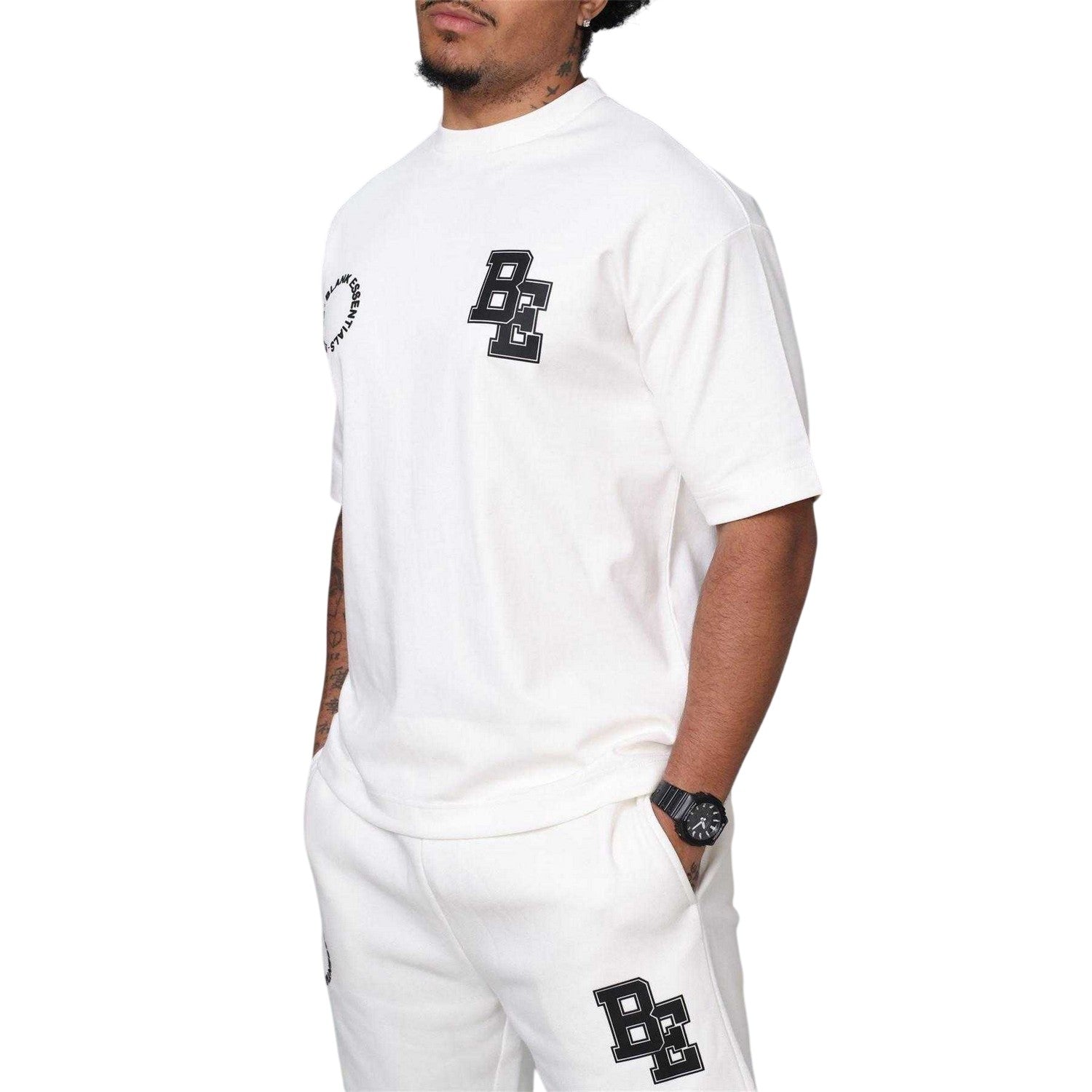 Off White - Side - Blank Essentials Mens Cotton Blend Oversized T-Shirt