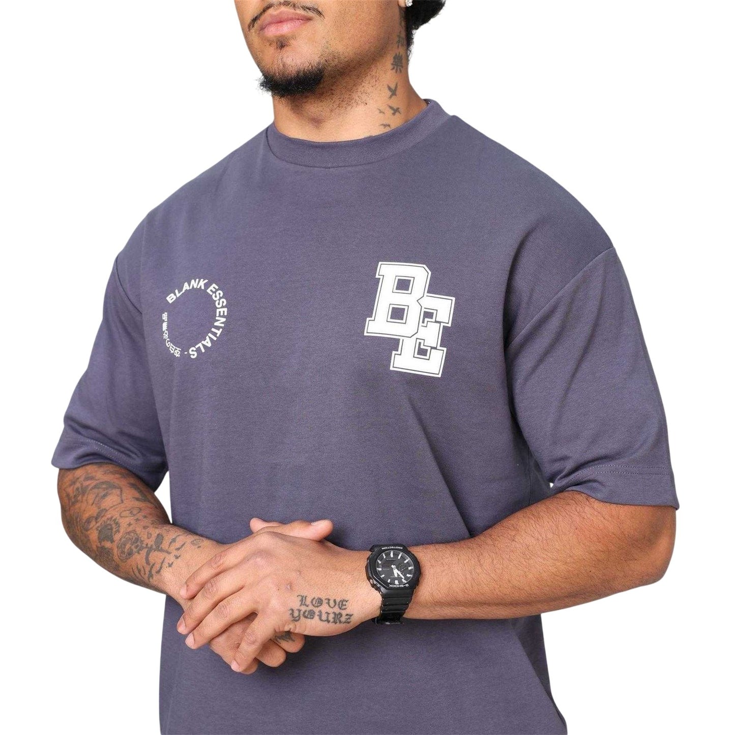 Thunder Grey - Side - Blank Essentials Mens Cotton Blend Oversized T-Shirt