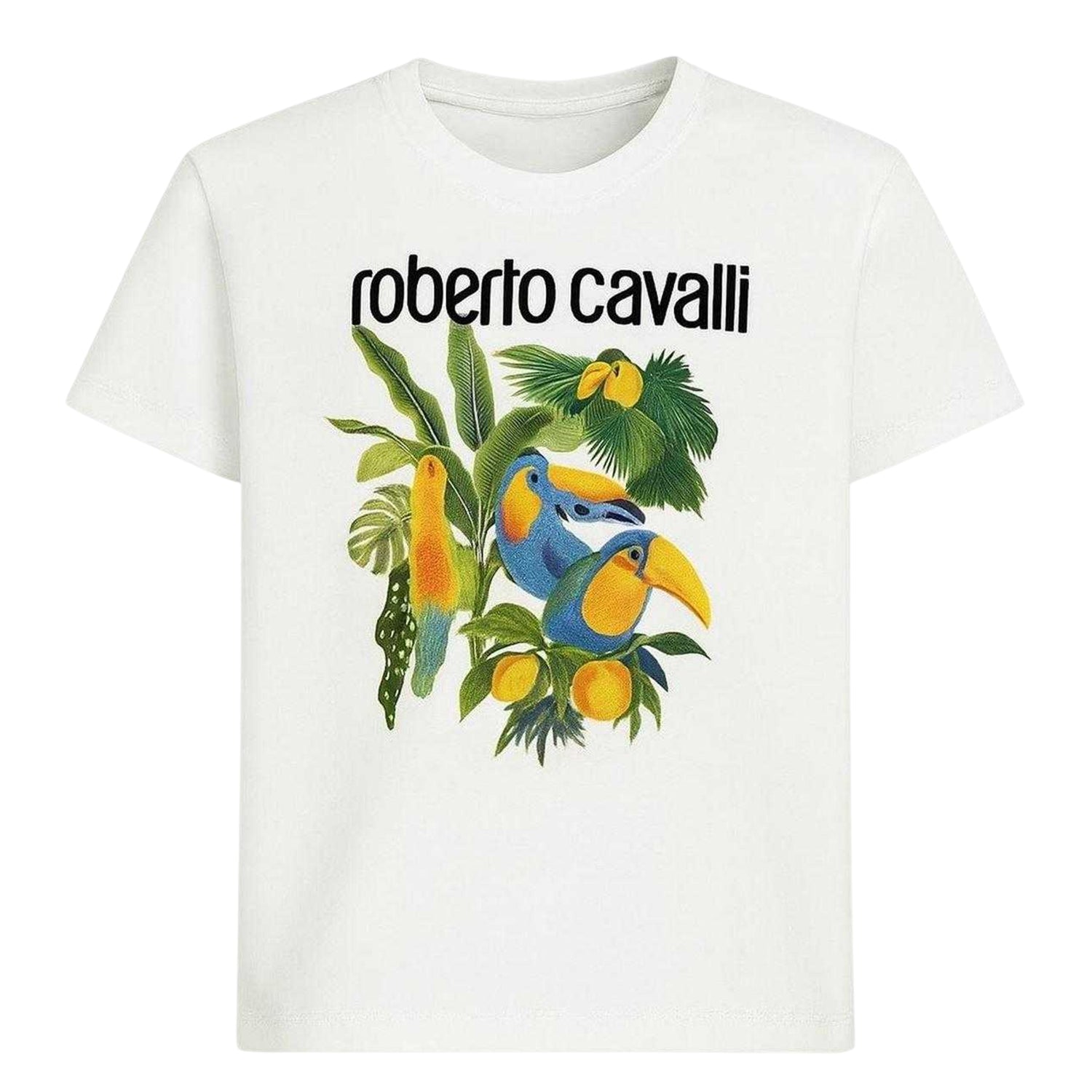 White - Front - Roberto Cavalli Childrens-Kids Logo Regular Short-Sleeved T-Shirt