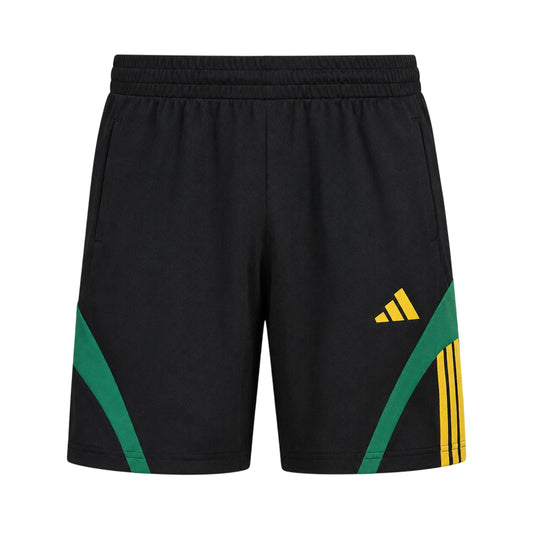Black-Yellow - Front - Adidas Mens Fleece Striped Track Shorts