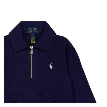 Navy - Side - Ralph Lauren Childrens-Kids Quarter Zip Regular Sweatshirt